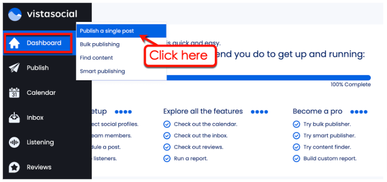 Screenshot if Vista Social's Publishing tool