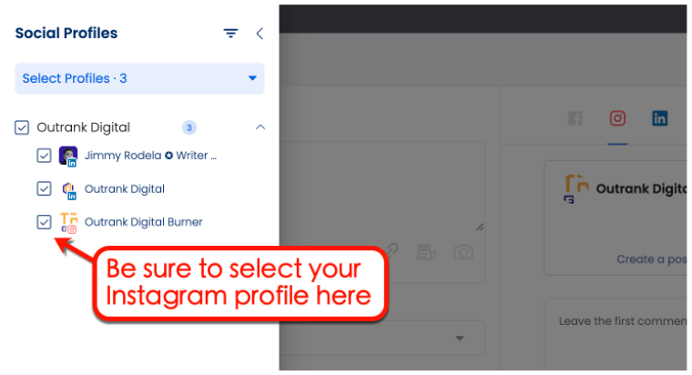 Screenshot if Vista Social's Social Profiles panel