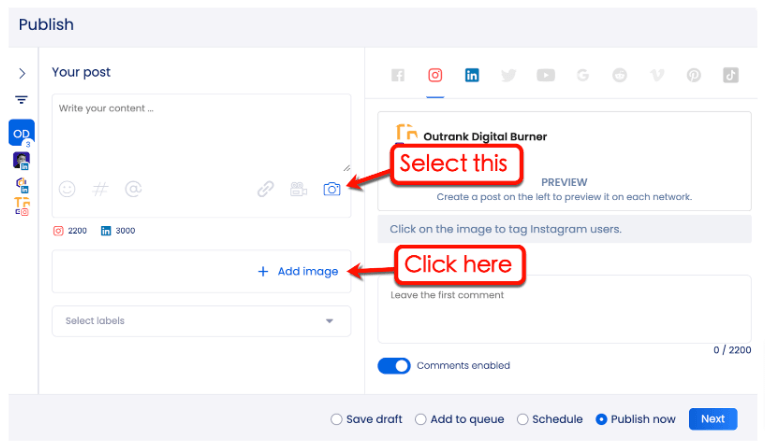 Screenshot if Vista Social's Publishing Tool