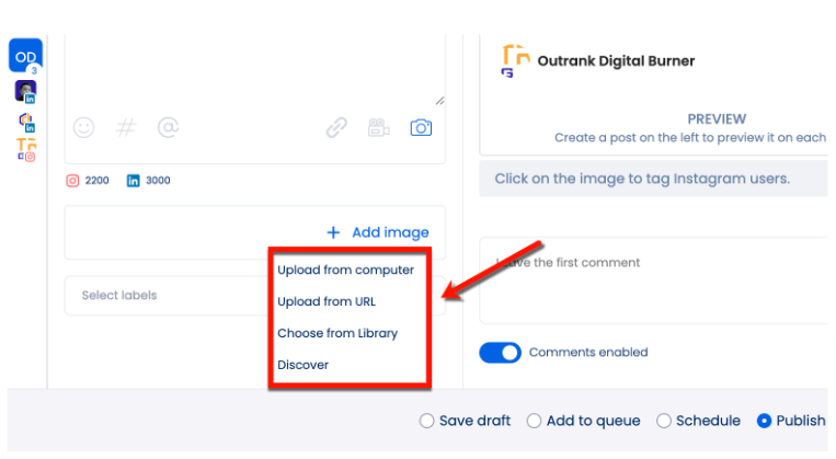 Screenshot if Vista Social's Publishing Tool