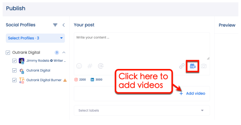 Screenshot if Vista Social's Add video option