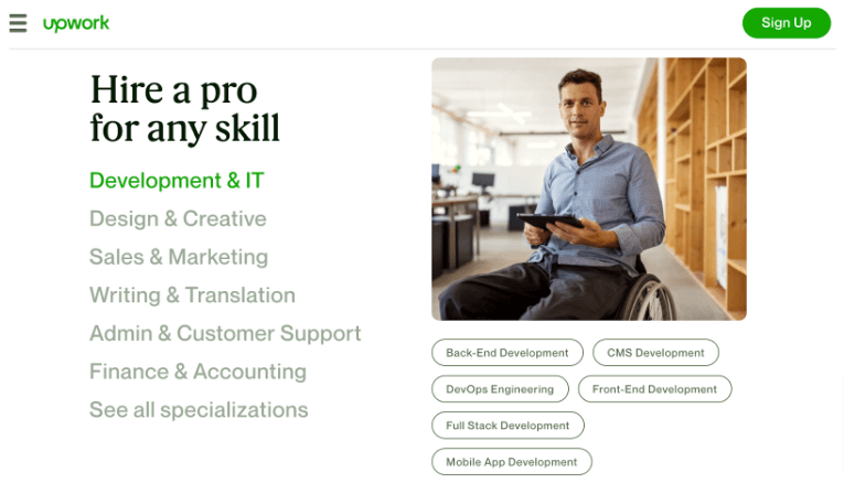 Screenshot of Upwork's page