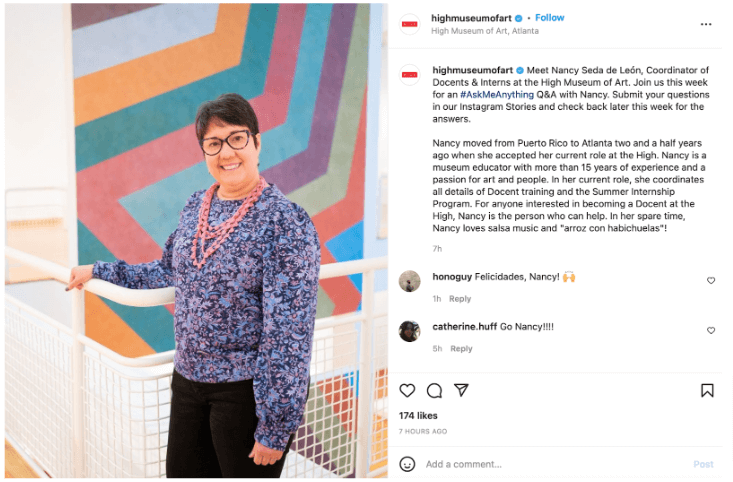 Screenshot of High Museum of Art's Instagram Profile