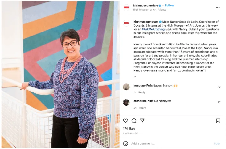 Screenshot of High Museum of Art's Instagram Profile