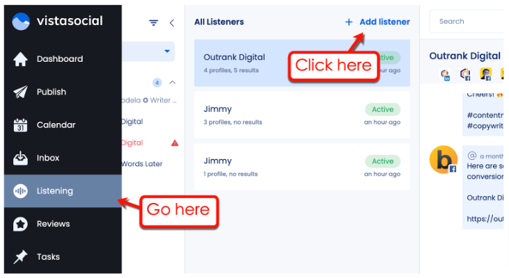 Screenshot of Vista Social's Listening Tool