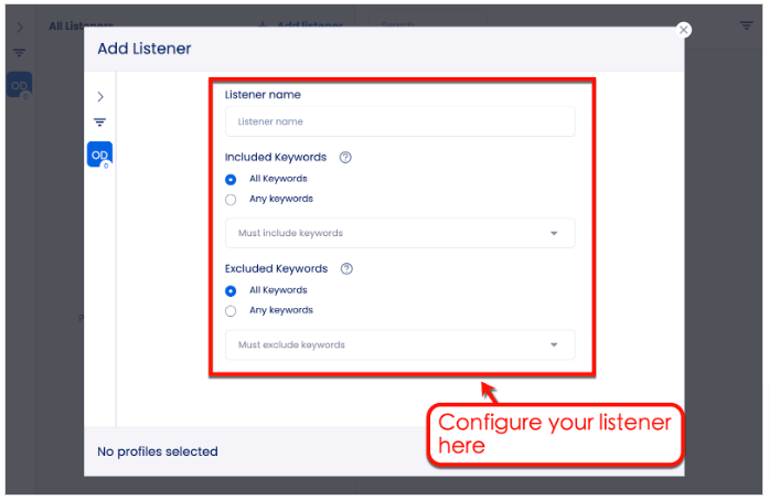 Screenshot of Vista Social's listening tool