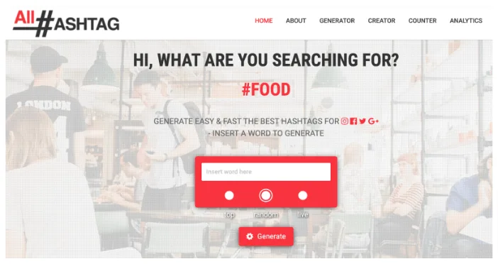Screenshot of All Hashtag's homepage