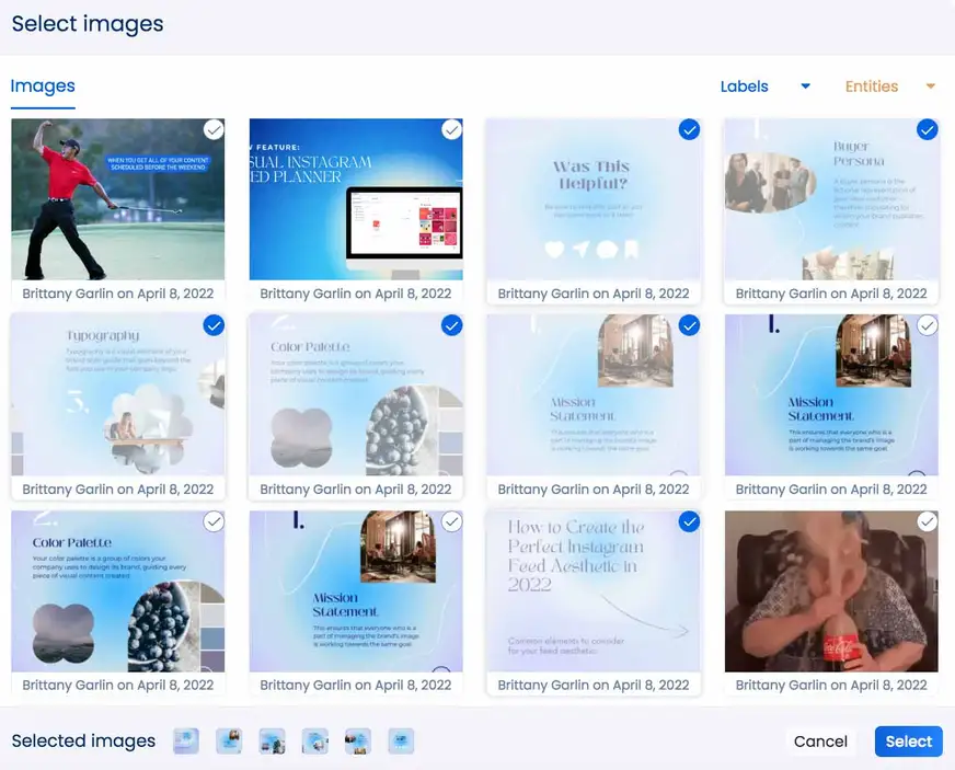 Vista Social Selecting Media From Existing Library