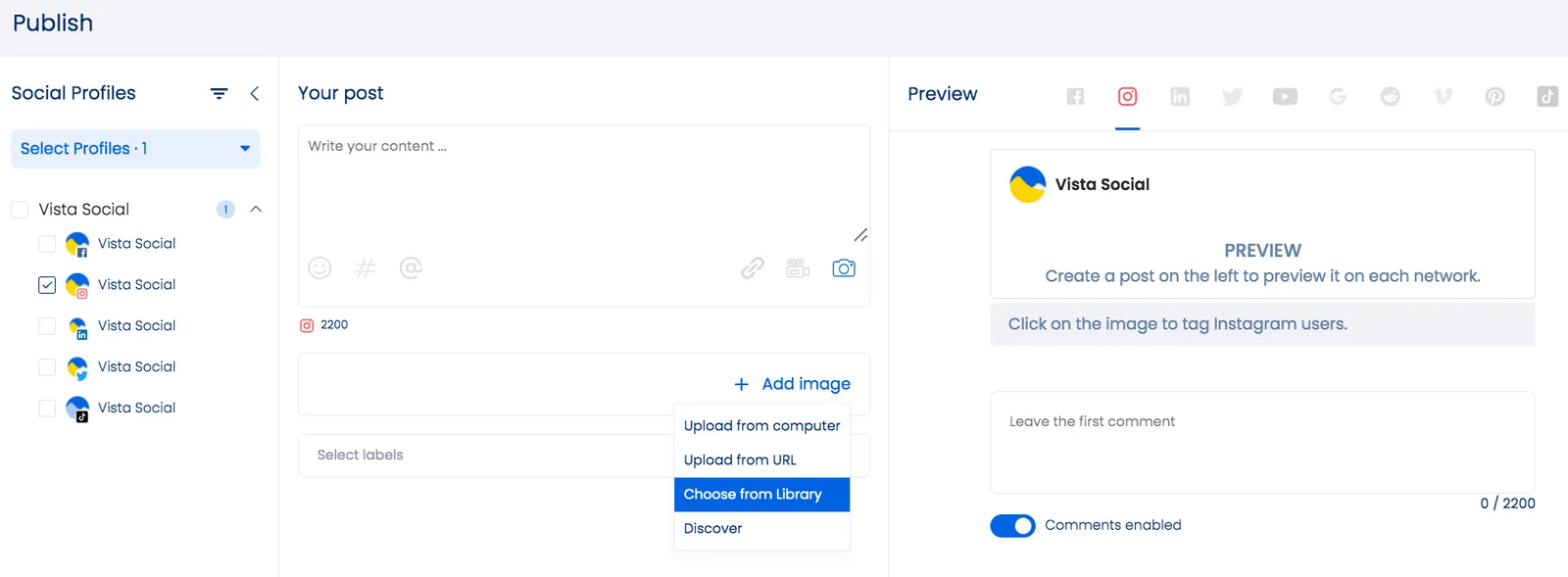 Vista Social Uploading Media From Existing Library