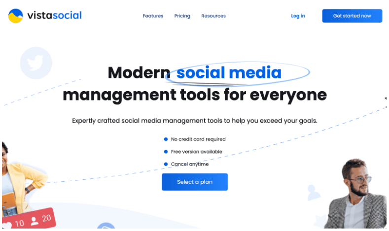 Screenshot of Vista Social's home page