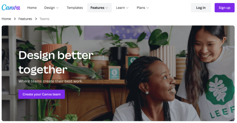 Screenshot of Canva's page