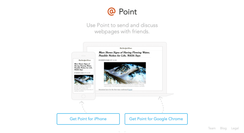 Screenshot of Point's homepage