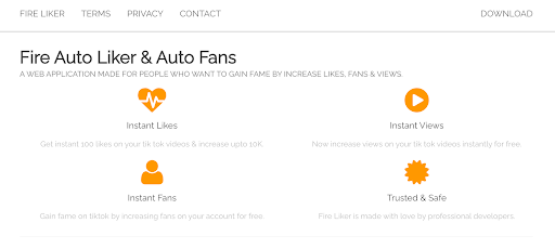 Screenshot of Fire Liker's homepage
