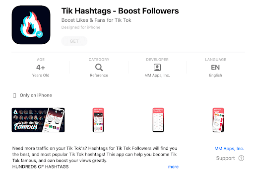 Screenshot of Tik Hashtags Profile