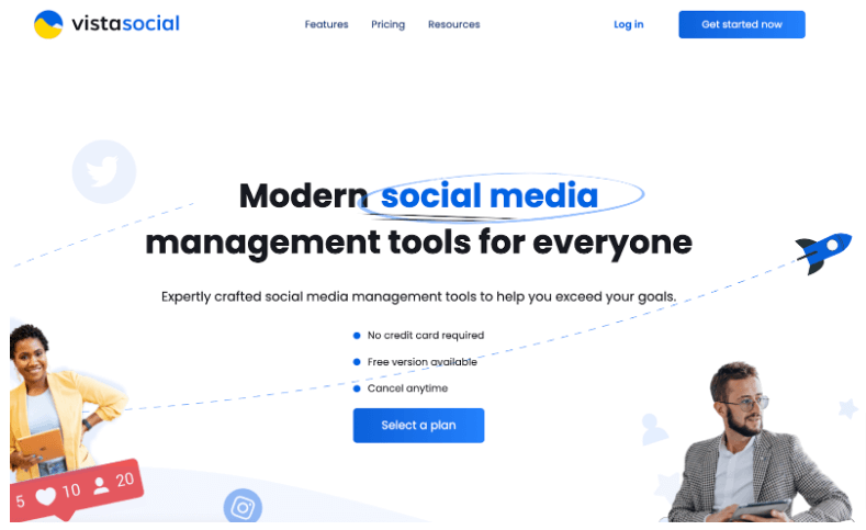 Screenshot of Vista Socialr's home page