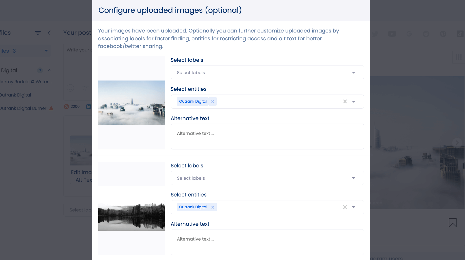 Screenshot of Vista Social Configure Uploaded Images