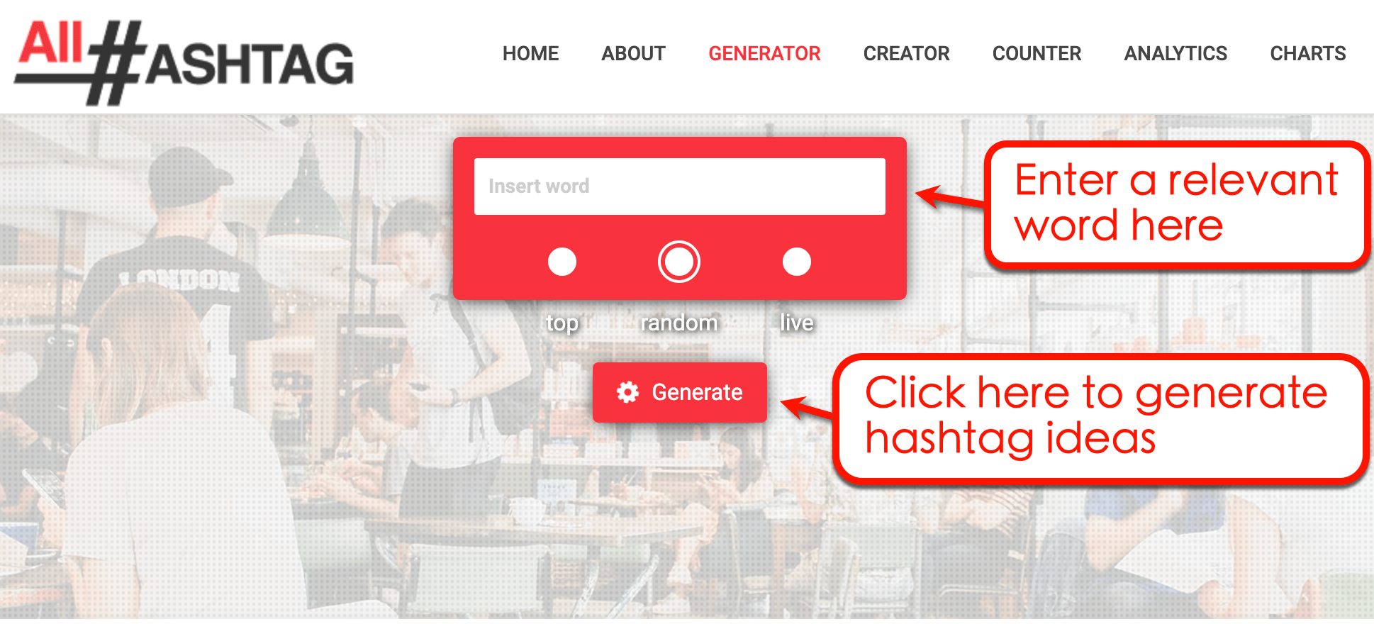 Screenshot of All Hashtag's home page