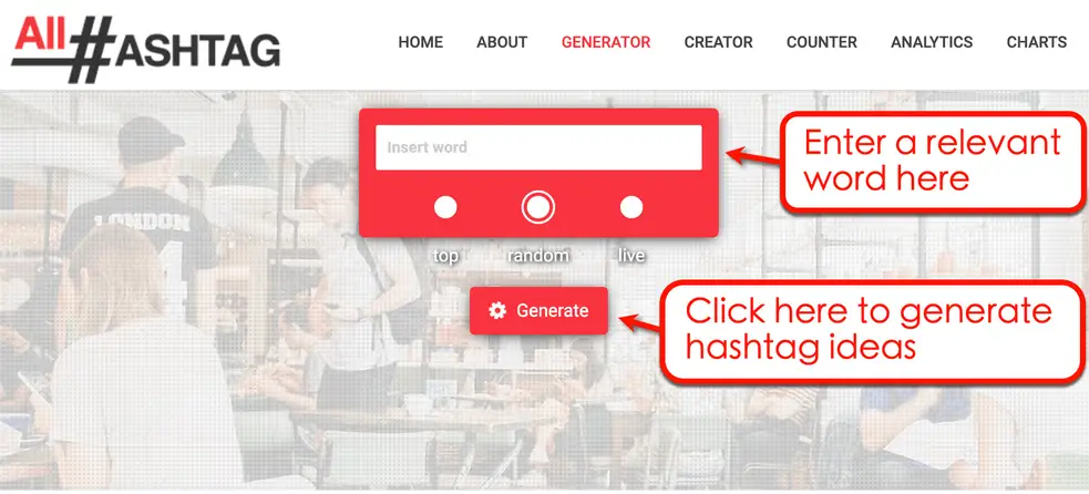 Screenshot of All Hashtag's home page