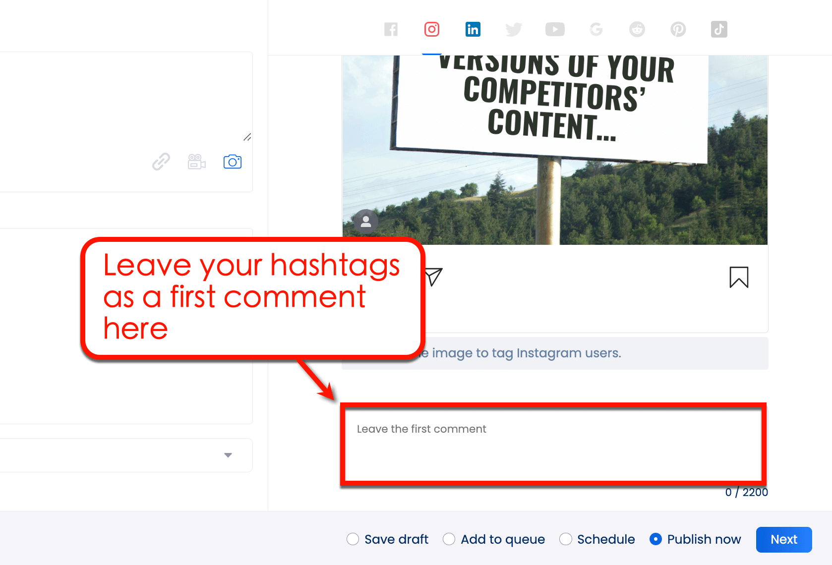 Screenshot of Vista Social's Leave Comment