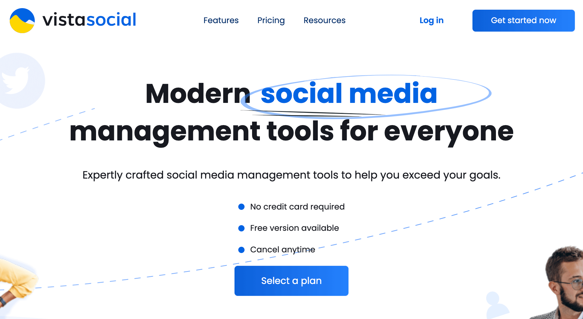 Screenshot of Vista Social's home page