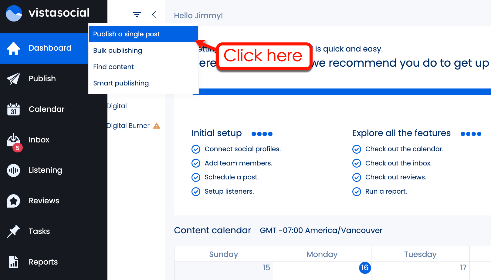 Screenshot of Vista Social's Single Post Dashboard