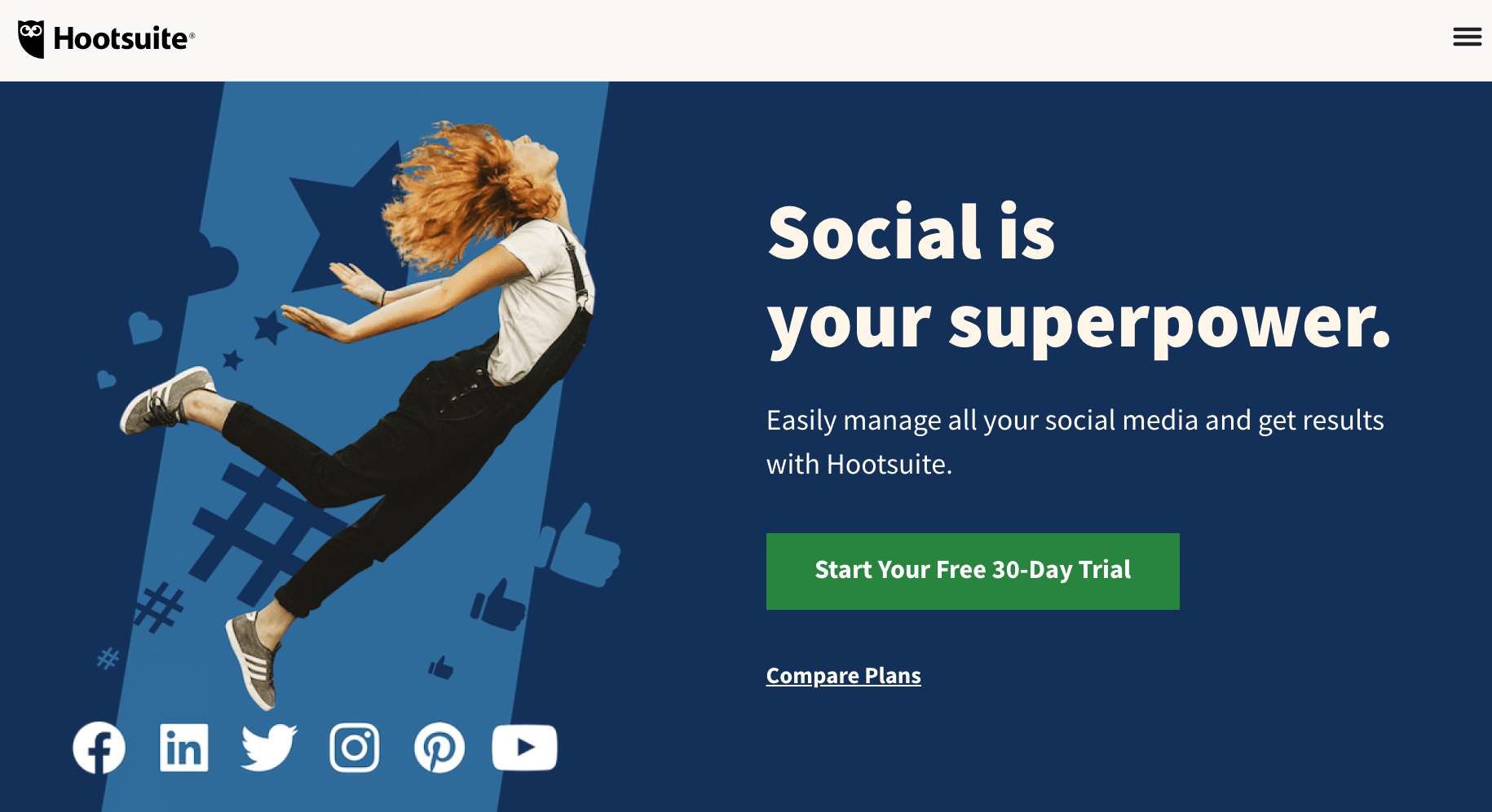 Screenshot of Hootsuite's homepage