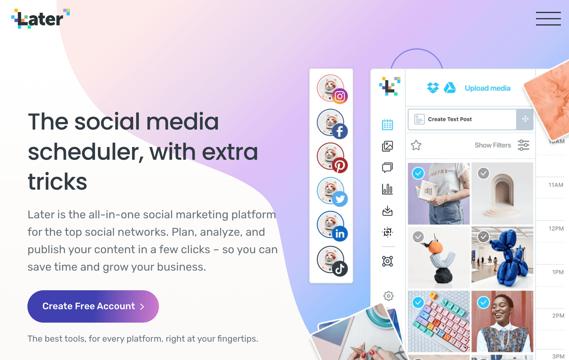 Screenshot of Later's homepage