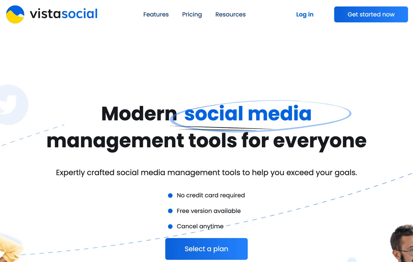 Screenshot of Vista Social's homepage