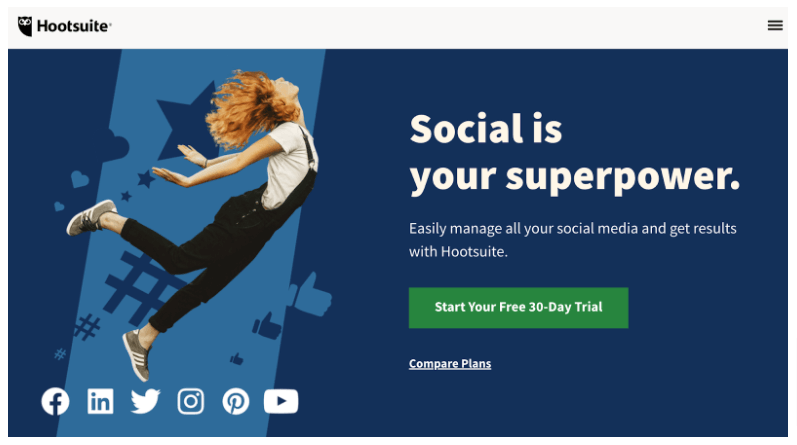 Screenshot of Hootsuite's home page