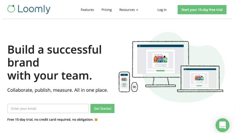 Screenshot of Loomly's home page