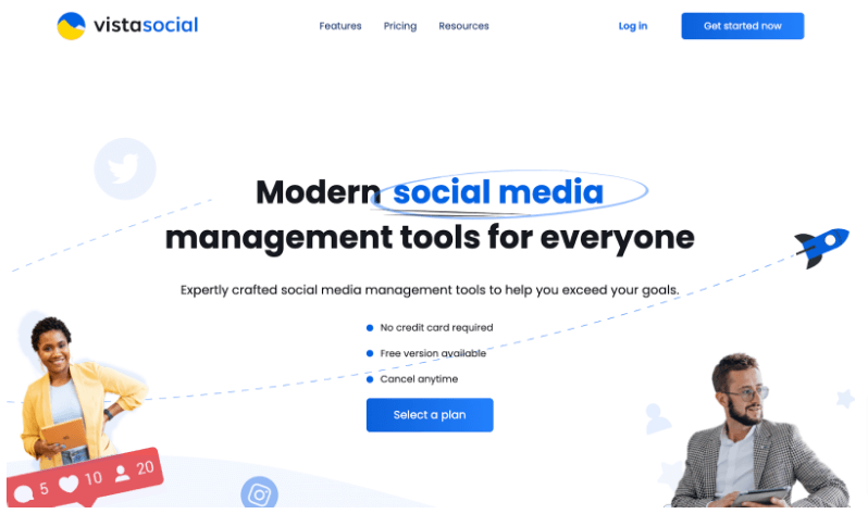 Screenshot of Vista Social's home page