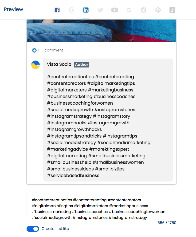 Schedule a first comment and like | Vista Social