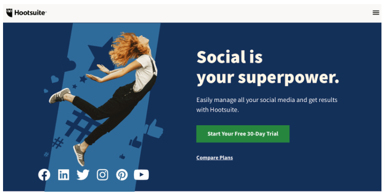 Screenshot of Hootsuite's home page