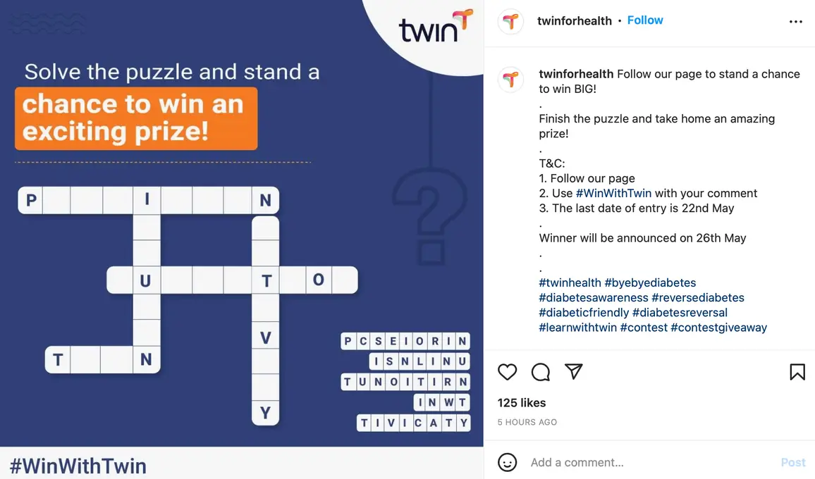 Screenshot of Twin for Health's Hashtag Contest