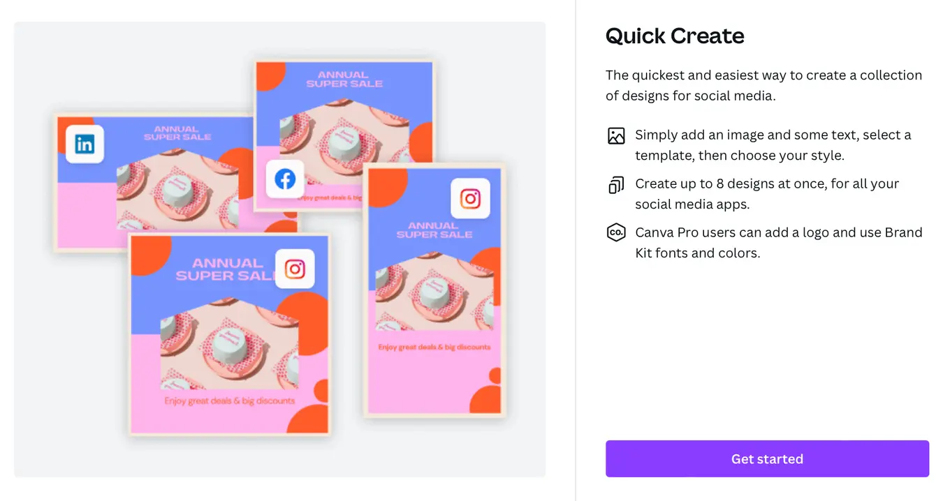 Screenshot of Canva's Quick Create