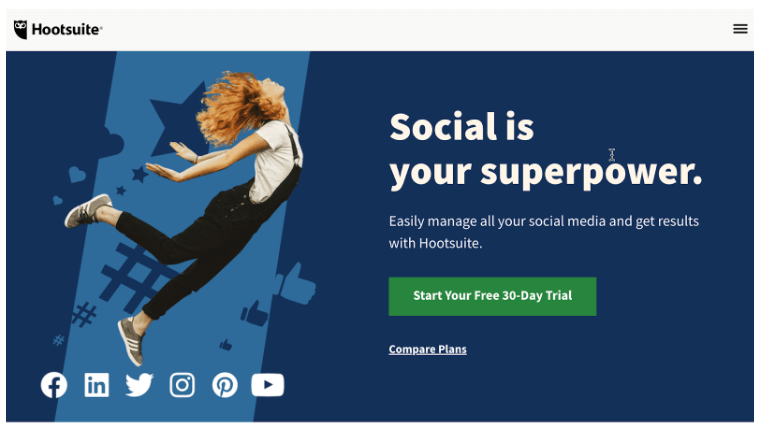 Screenshot of Hootsuite's home page