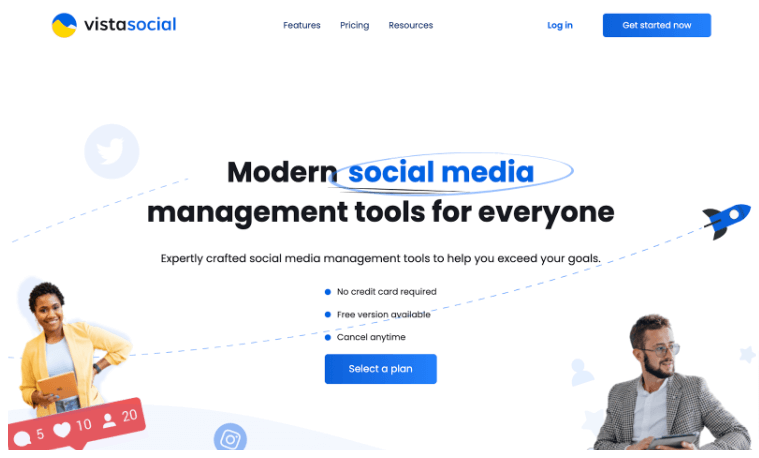 Screenshot of Vista Social's home page