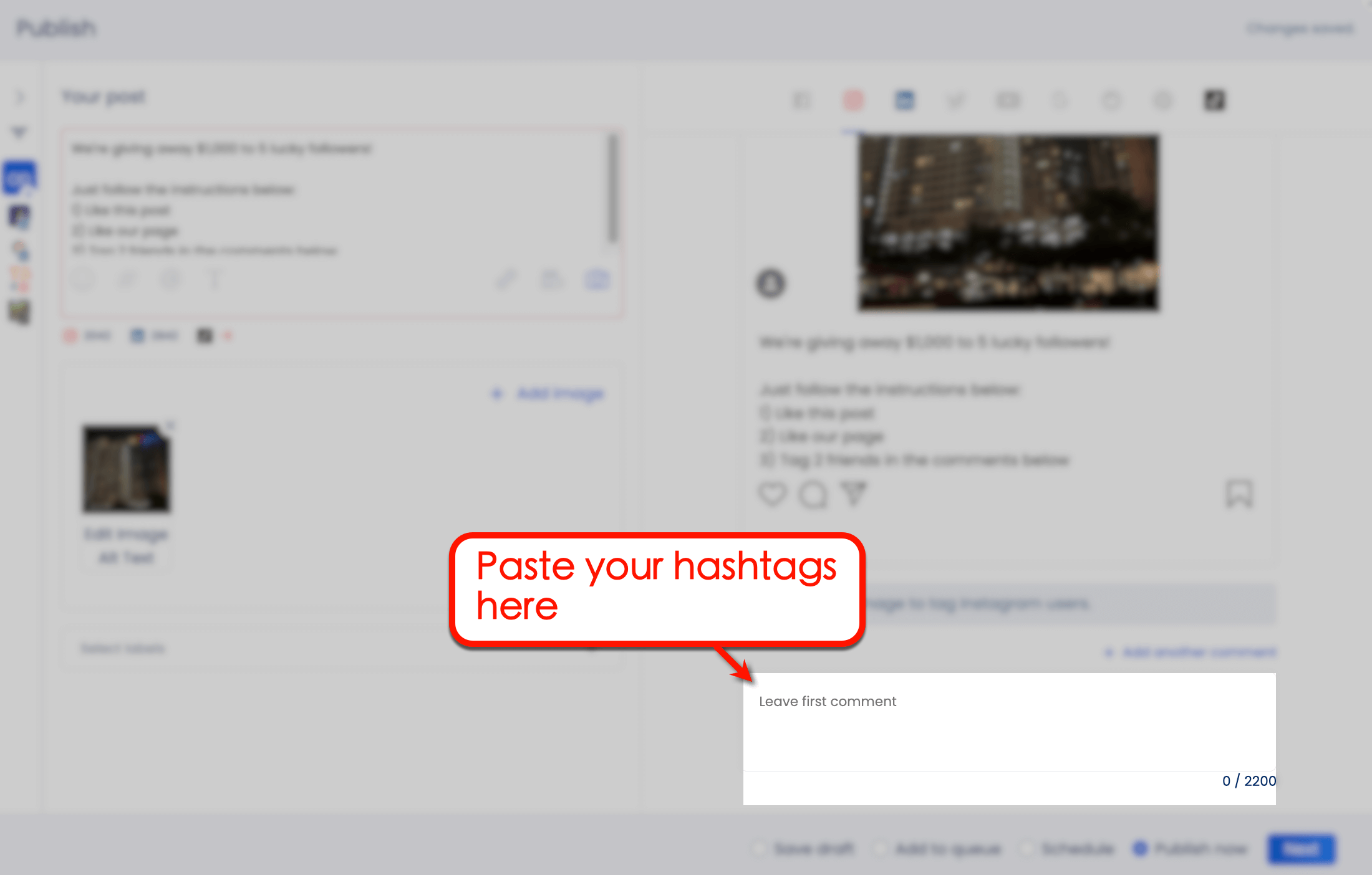 viral hashtags for Instagram: Screenshot of Vista Social's Hashtag field