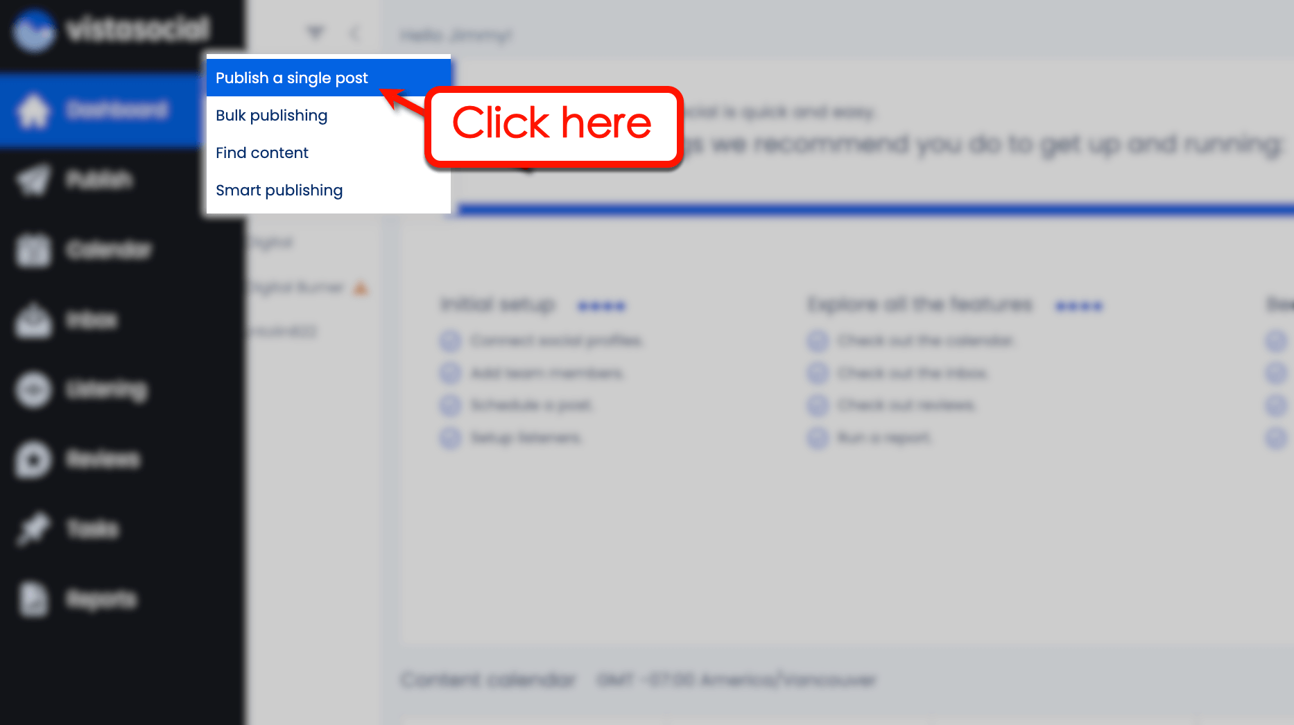 viral hashtags for Instagram: Screenshot of Vista Social's Publish a single post dashboard