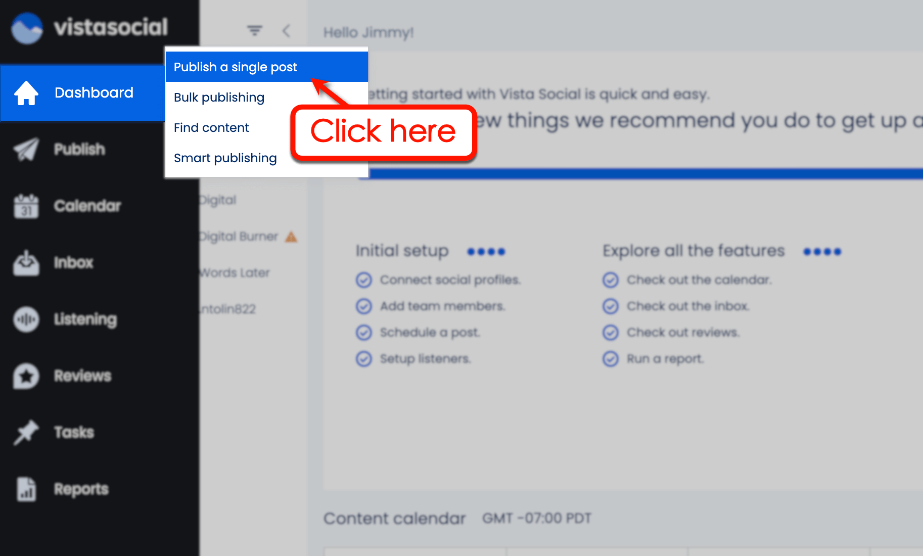 Screenshot of Vista Social's Publish a Single Post Dashboard