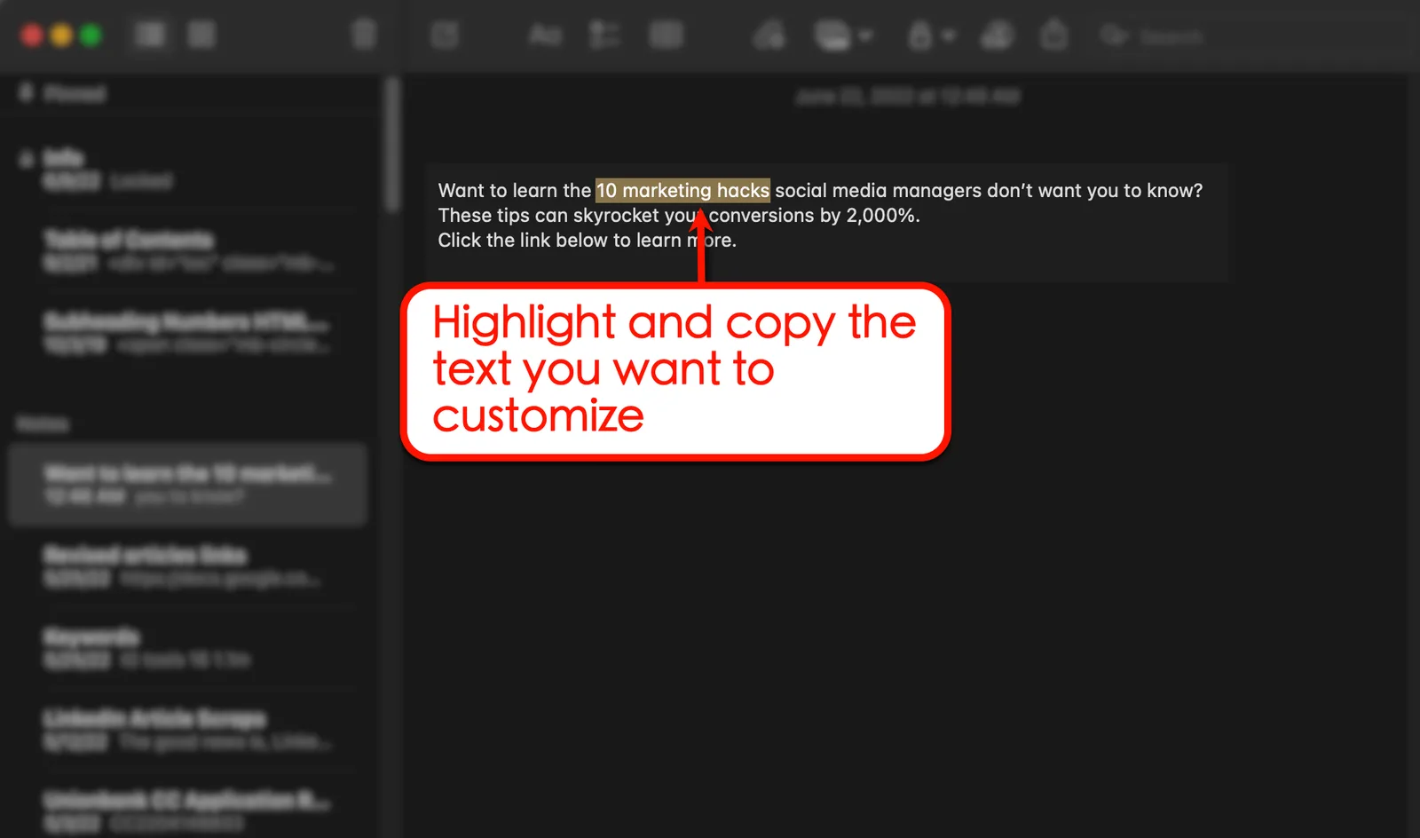 Screenshot of a text preview