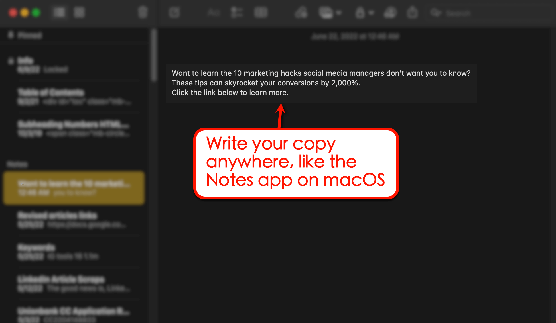 Screenshot of Notes app on MacOS