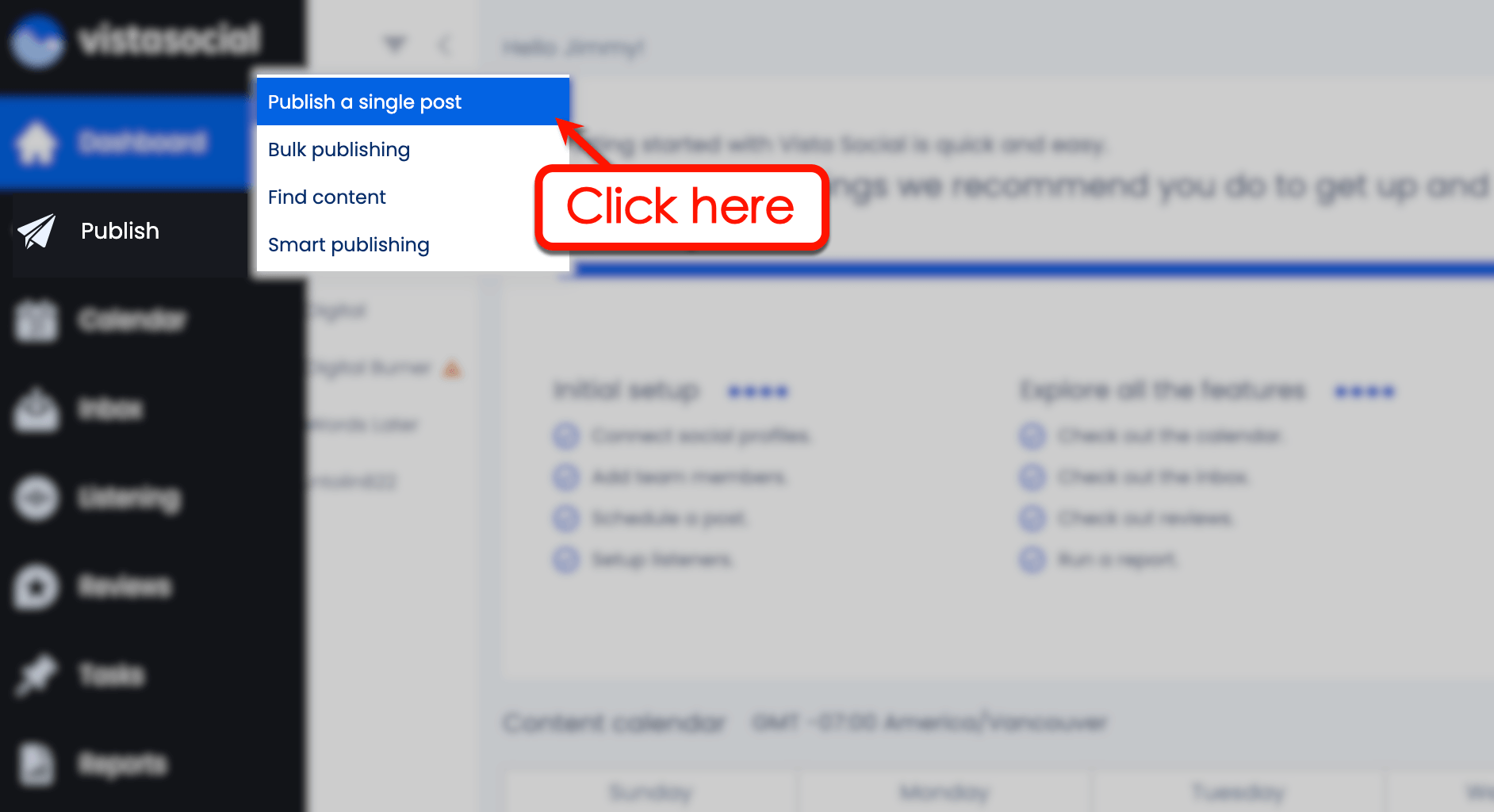 Screenshot of Vista Social's Publish a Single Post Dashboard