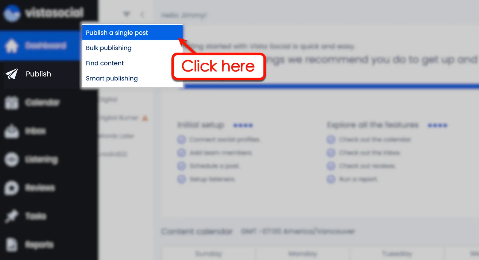 Screenshot of Vista Social's Publish a Single Post Dashboard