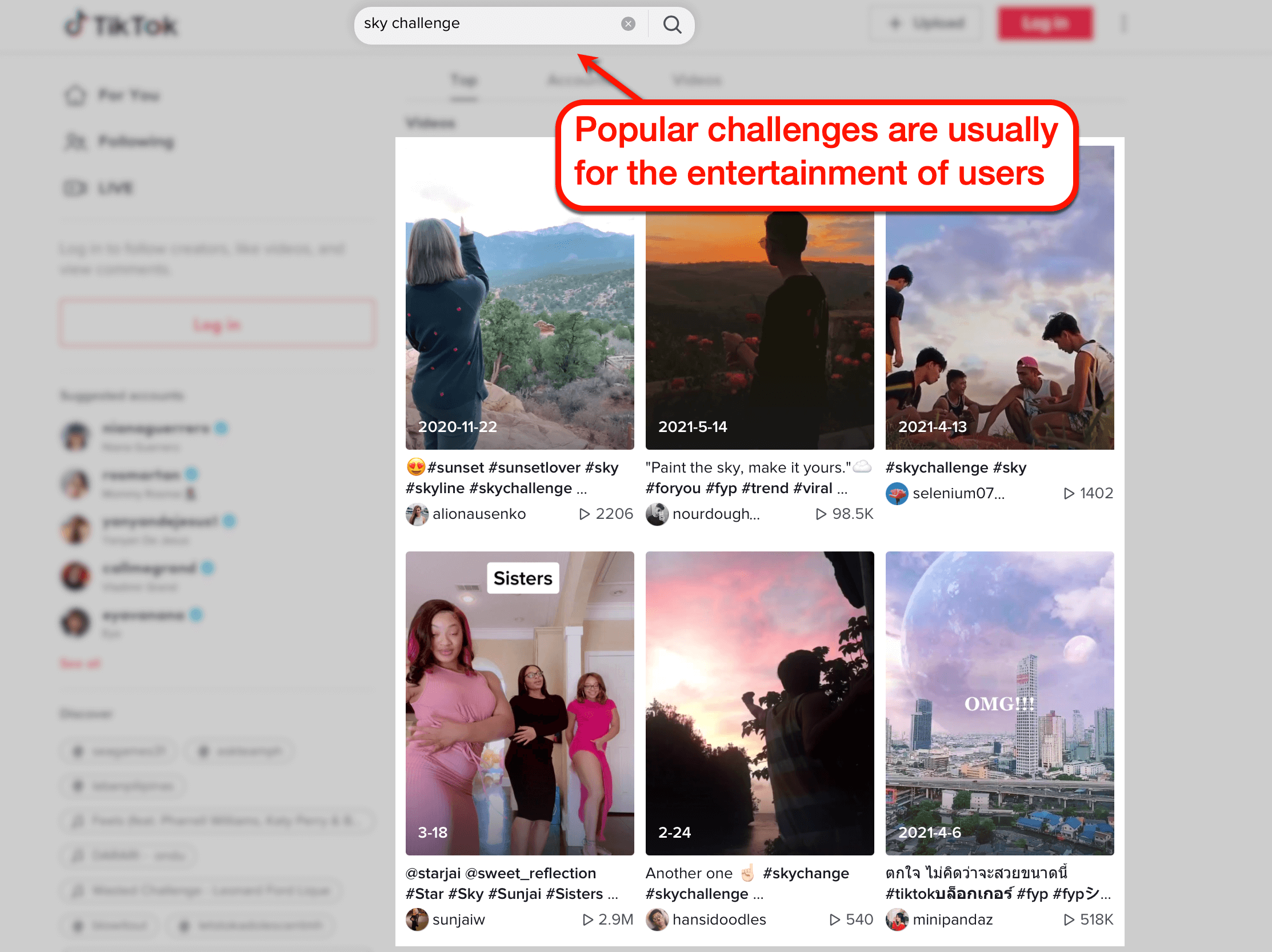Screenshot of Searching for TikTok challenges