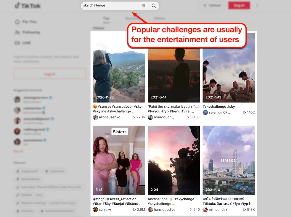 Screenshot of Searching for TikTok challenges