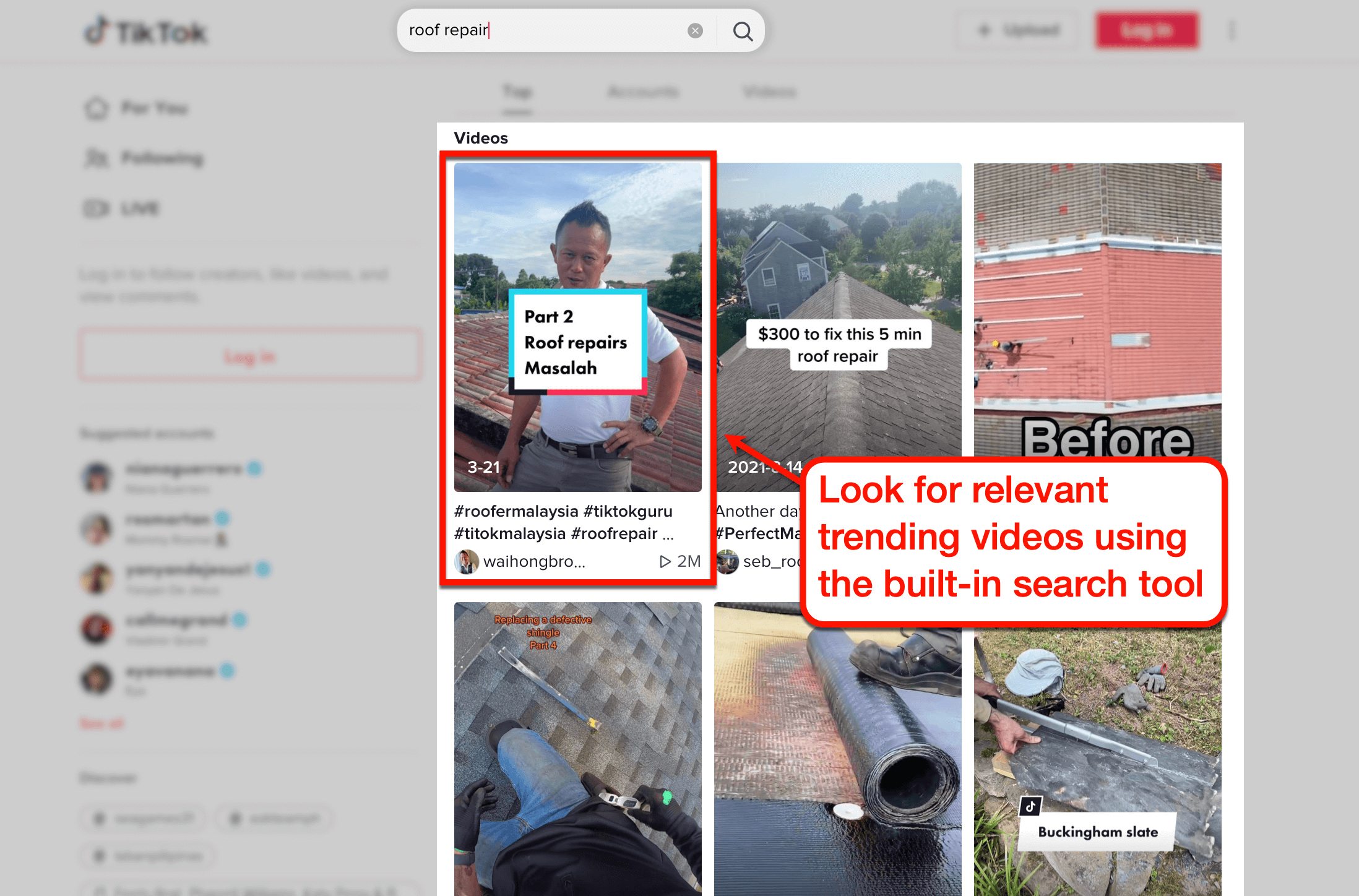 Screenshot of Searching for TikTok trending videos