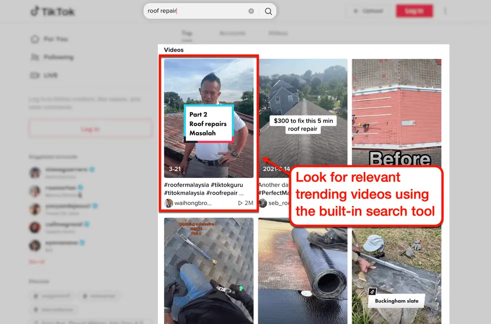 Screenshot of Searching for TikTok trending videos