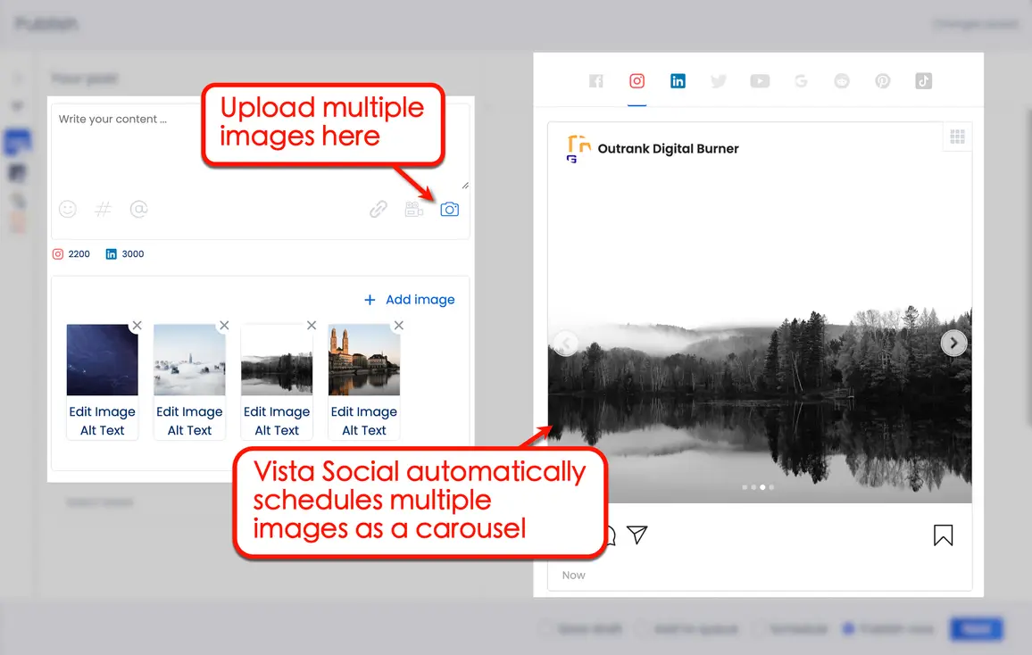 Screenshot of Vista Social schedule of multiple images as carousel