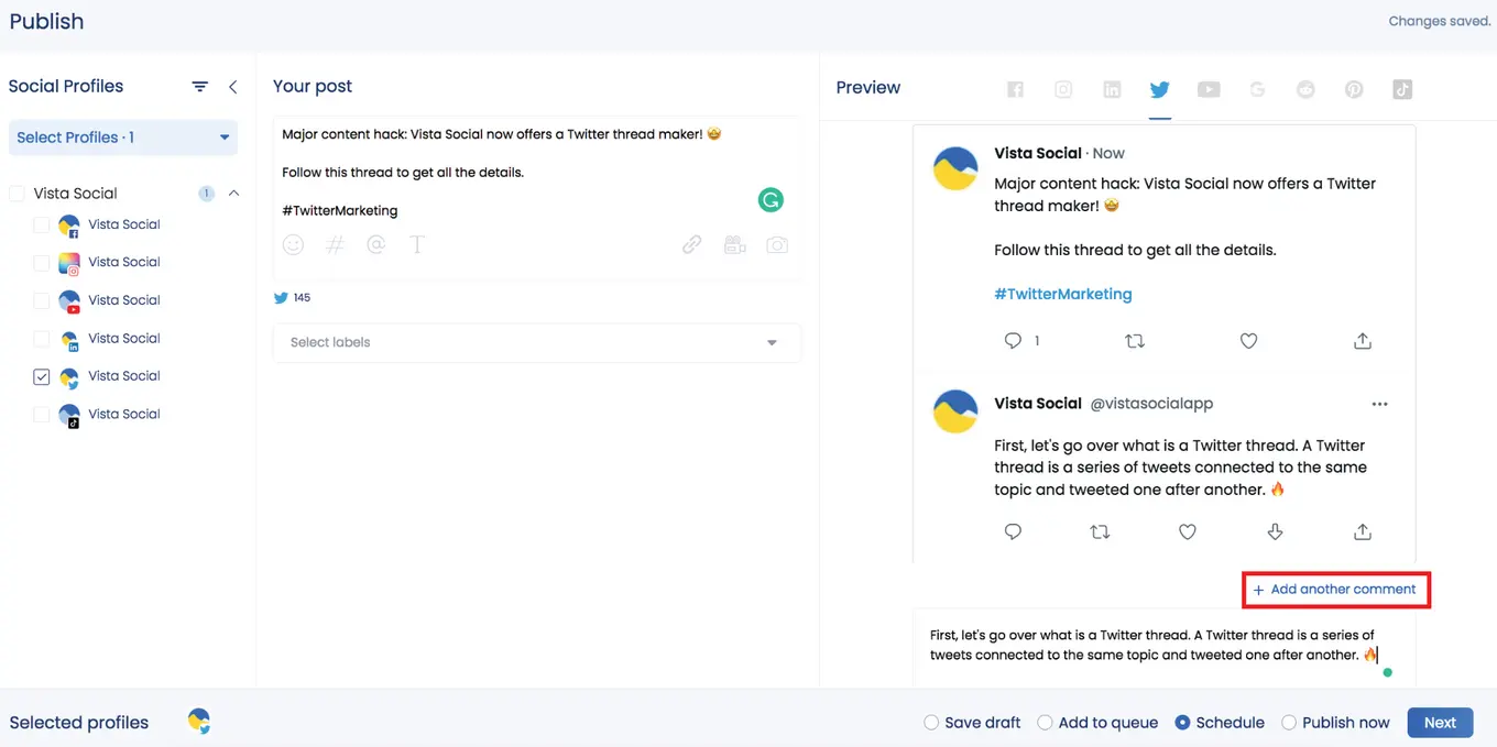 Twitter Thread Maker on Vista Social